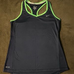 Nike navy with lime green trim Dri-Fit running racerback tank, size medium